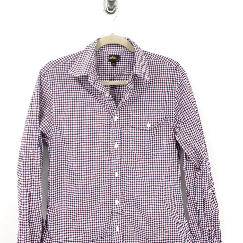 LL Bean Signature Men Size Small Shirt Red‎ Blue Checkered Plaid Long Sleeve Top